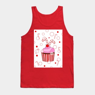 RED Festive Christmas Cupcake With Candy Canes Tank Top